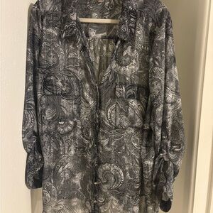 Roz & Ali Black and Gray Paisley Blouse